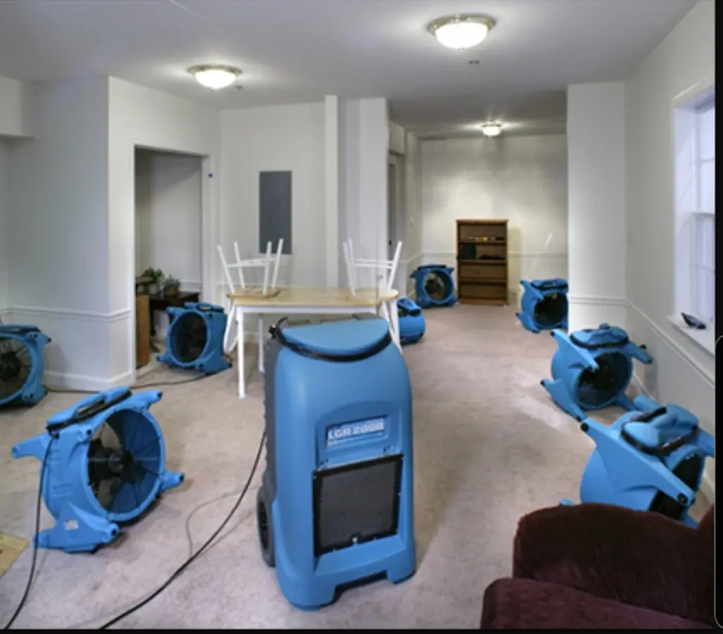 Air movers and dehumidifier setup for Water Extraction & Removal in Reno