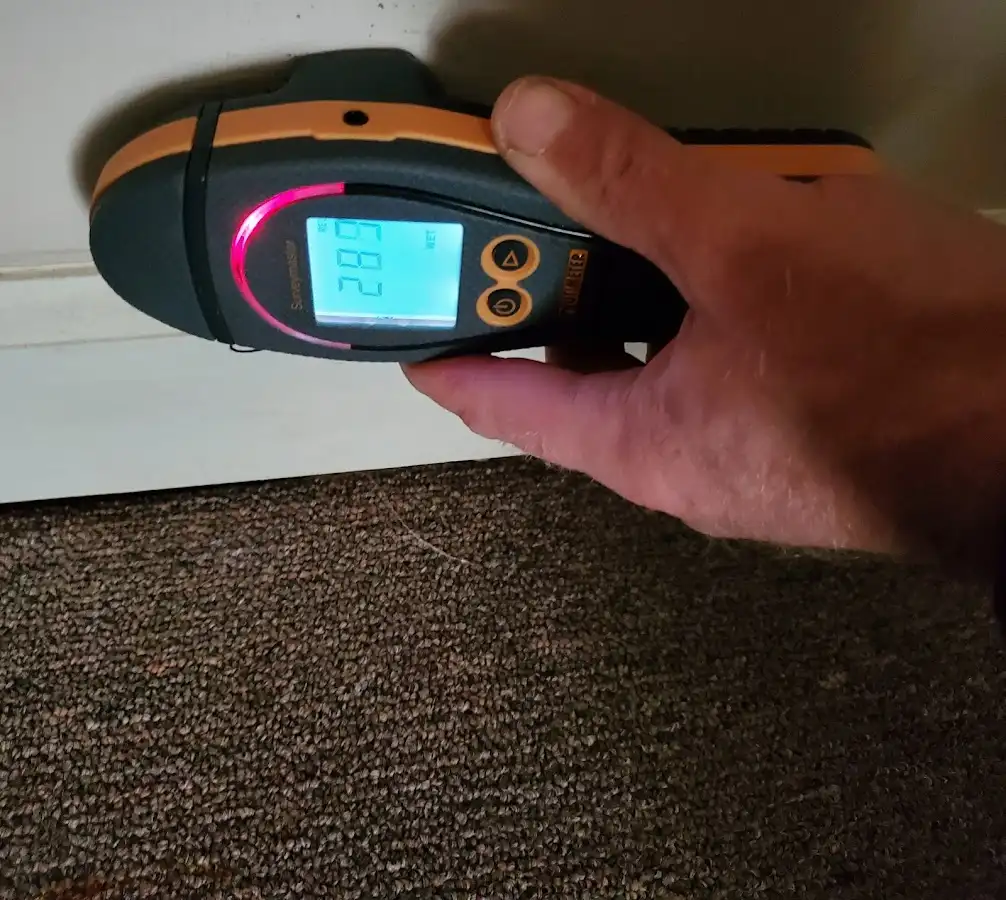 Moisture detection at baseboard during Burst Pipe Cleanup in Reno
